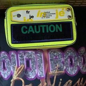 Small all neon and blue clutch bag with strap